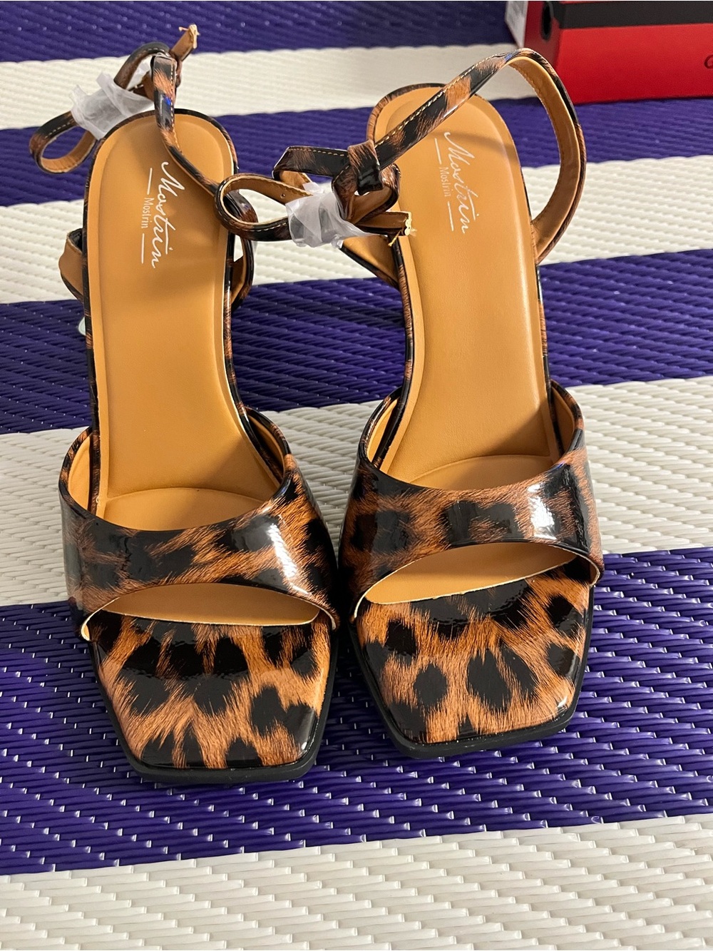 Women's Leopard Print Block Heel Sandals - Brown/Black